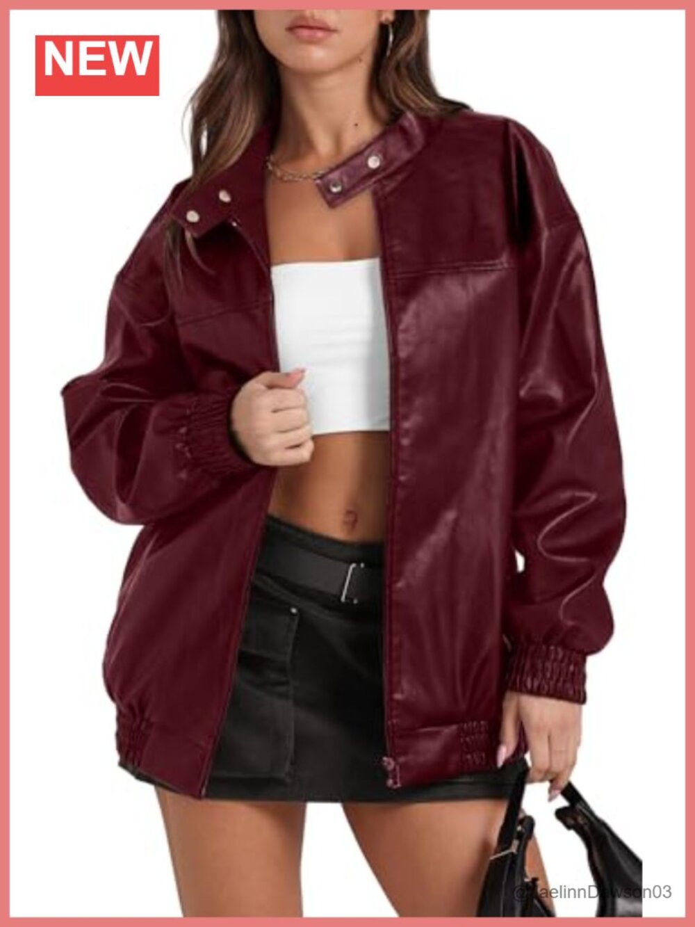 Faux Leather Oversized Motorcycle Bomber Jacket Long Sleeve Moto Coat